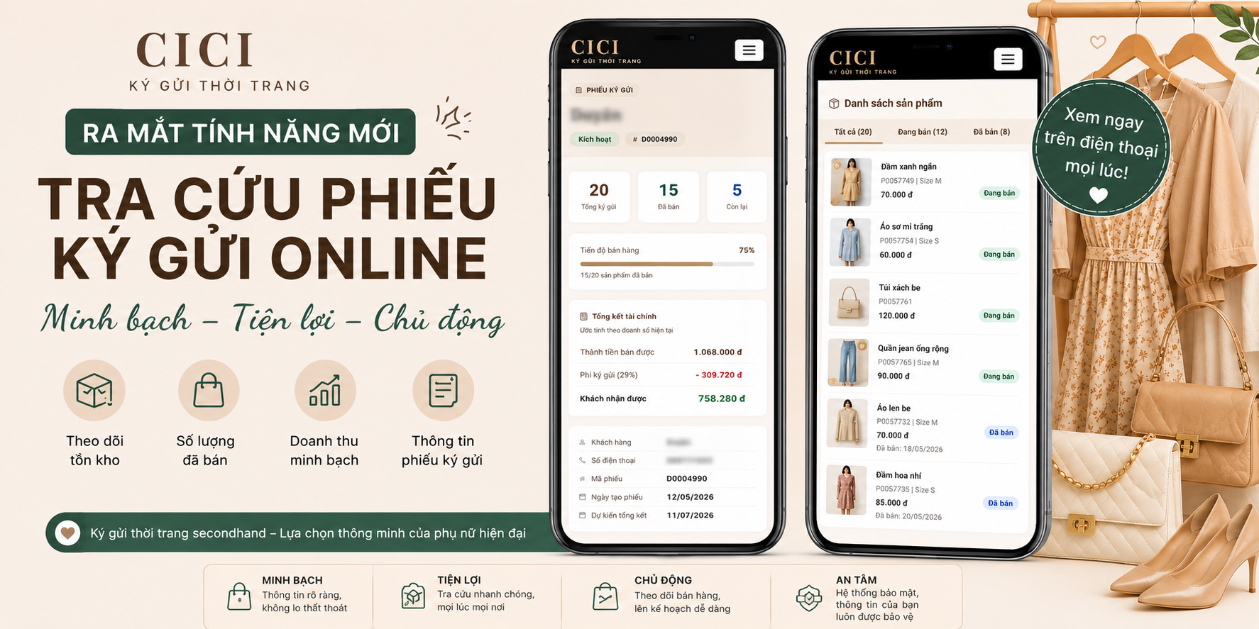 CiCi Ra Mắt Tính Năng Tra Cứu Phiếu Ký Gửi Online – Theo Dõi Đồ Đã Bán Dễ Dàng, Minh Bạch Hơn Bao Giờ Hết